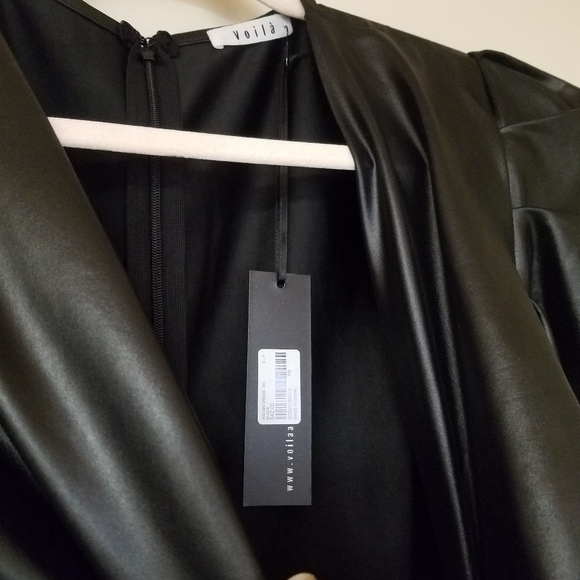 NWT VOILA Faux Leather Long Sleeve Rushed Front Wrap Mini Dress M - Picture 13 of 16